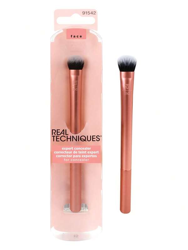 Real Techniques Brosse de maquillage Real Techniques Expert Concealer, pour camoufler les cernes et les imperfections. Idéale pour le mélange de concealer liquide et crème, pour éclaircir les cernes, cadeau de Noël, 1 pièce
