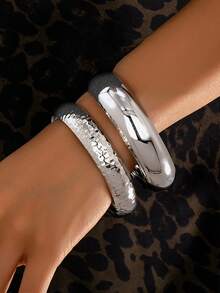 2pcs Embossed Fashion Bracelet Set, Suitable For Women, Daily Wear, Parties And Gatherings - 2 Bracelets - View 2