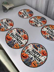1PC Halloween Table Mats - Spooky Jack-O-Lantern, Ghosts, Bats, Spider Web Designs - Black & Orange Party Decorations - Durable Polyester Round Placemats For Dining, Kitchen, Halloween Party Decor - Easy-Clean Halloween Party Supplies, Halloween Accessories, Festive Dining Setup, Bat And Spider Web Design, Longlasting Decorations, Holiday Shoppers