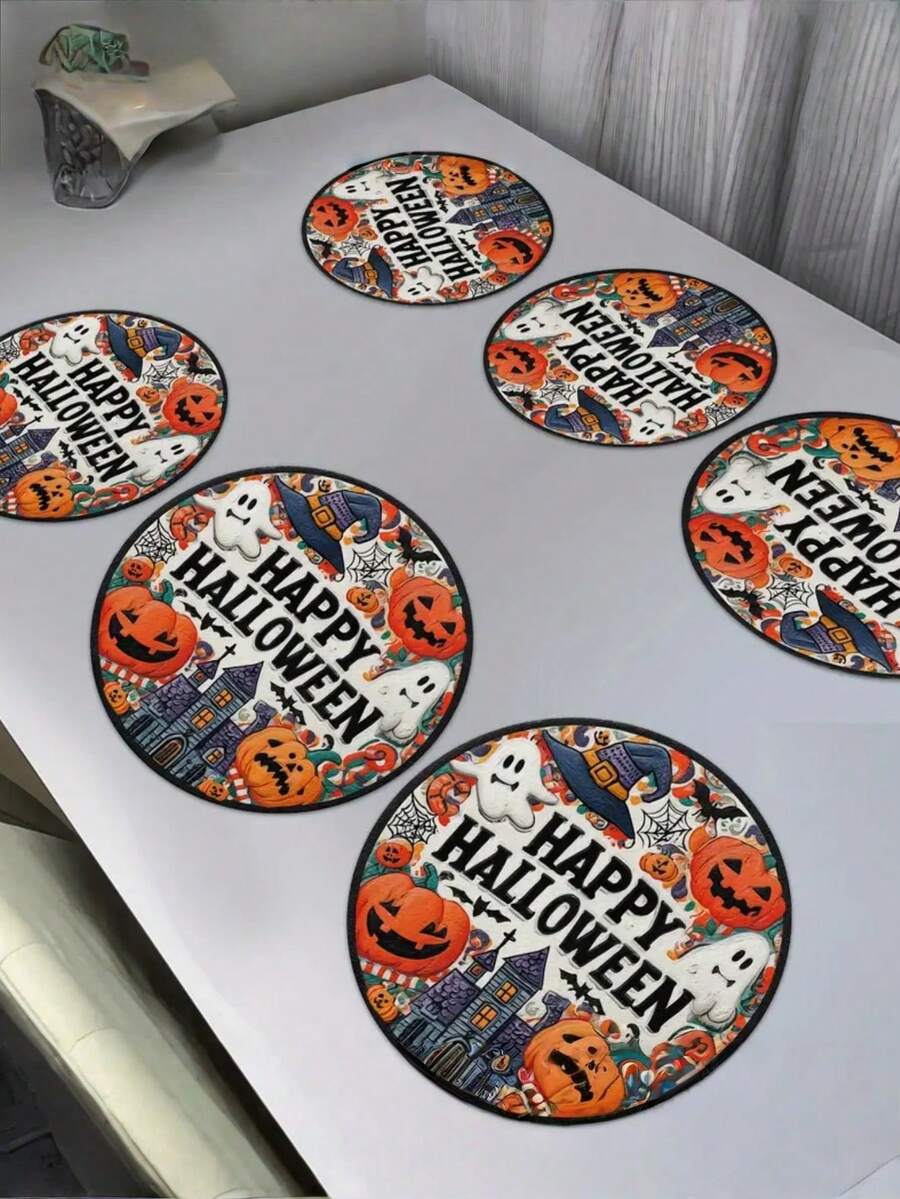 1PC Halloween Table Mats - Spooky Jack-O-Lantern, Ghosts, Bats, Spider Web Designs - Black & Orange Party Decorations - Durable Polyester Round Placemats For Dining, Kitchen, Halloween Party Decor - Easy-Clean Halloween Party Supplies, Halloween Accessories, Festive Dining Setup, Bat And Spider Web Design, Longlasting Decorations, Holiday Shoppers