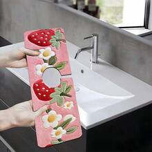 1pc/90pcs Strawberry And Floral Patterns Printed Faucet, Water-Absorbing Drying Mat, Retro Coffee Water-Absorbing Quick-Drying Mat, Rubber-Based Toilet And Kitchen Countertop Faucet Water-Absorbing Drying Mat, Suitable For Faucets Used In Offices, Commercial Farms And Homes, Decorative Store Kitchen Decorations - ZLTD-261 - View 5