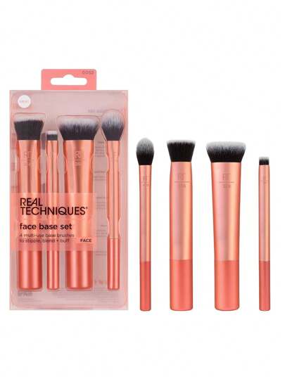 Real Techniques 4 Pieces Face Base Makeup Brush Set, For Concealer, Foundation, Setting Powder, Makeup Brushes For Blending & Buffing, & Sculpting, Travel Friendly, Gift Set