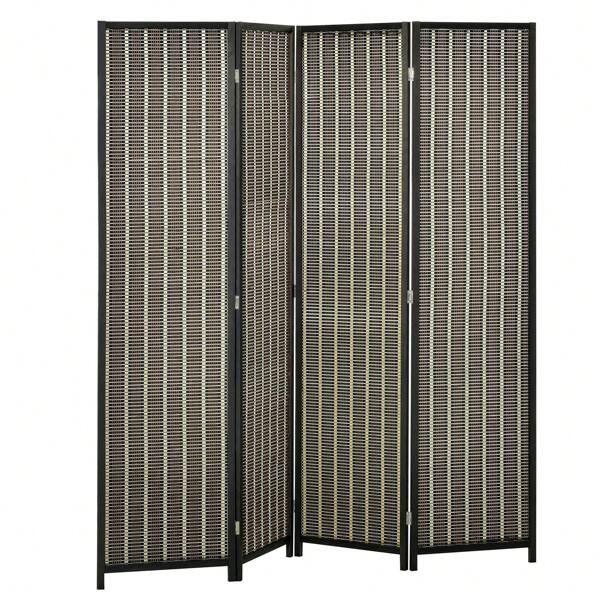 Faltbares Kiefernholz/Bambus -Raumteiler - 180 x 180 cm, braun/schwarzes Finish
