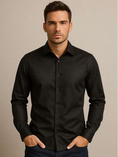 Camisa Social Masculina Manga Comprida Escritório Casual De Boa Qualidade Slim Fit Com Elastano