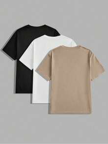 Kit Of 3 Men's Plain T-Shirts Casual Shirt 100% Cotton Versatile Comfortable Sports Unisex Blouse - 米色 - 查看 1