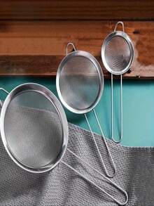 1pc/3pcs Stainless Steel Fine Mesh Strainer, Multifunctional Kitchen Tool For Sifting Flour, Tea Leaves, Cooking Oil, Coffee Powder, Juice - Silver - View 11