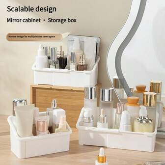 Adjustable Expandable Makeup Organizer - Bathroom Vanity Compartment Detachable Slanted Storage Box For Pencils, Lipsticks, Mirror Cabinet Organizer, Multi-Functional Expandable Desktop Compartment Organizer For Cosmetics, Stationery - No Power Needed Vanity Organizer