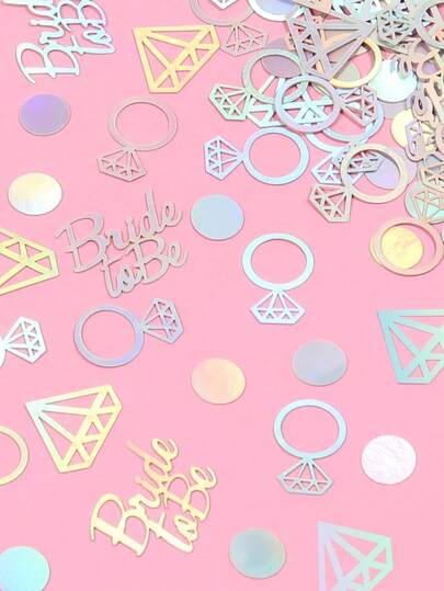 100pcs/Pack Mixed Diamond Ring Confetti, Glitter "Bride-To-Be" Letter Rings With Rhinestones, Laser Desktop Decor, Suitable For Bridal Shower/Wedding Party Decoration