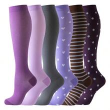 6 đôi tất nén y tá Tất nén dài đến đầu gối Tất nén bắp chân y tá Tất nén cao đến đầu gối co giãn tốt cho nam nữ Thoáng khí, chống trượt, Tất thể thao chịu áp lực tốt cho chạy bộ và đạp xe - Nhiều màu - Xem 12