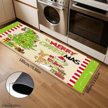 1/2pcs Winter Wonderland Christmas Doormat Set, Lightweight, Non-Slip, Washable, Made Of Synthetic Fiber With Rubber Backing, Christmas Decor Floor Mat With Green Border And Snowflake Pattern, Suitable For Living Room, Kitchen, Bathroom, Dining Room, Study