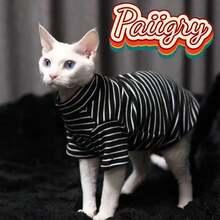 3-Color Striped Classic Homewear Outfit For Sphynx Cats, Suitable For Small-Medium Cats, Machine Washable - Black - View 12