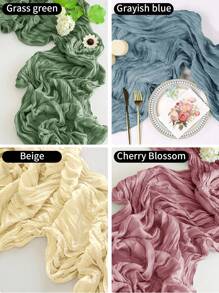 1 pieza/15 piezas Camino de mesa de gasa arrugada color rosa sakura, camino de mesa decorativo rectangular de unicolor, adecuado para la decoración del hogar, como mesa de comedor, mueble de TV, mesa de café