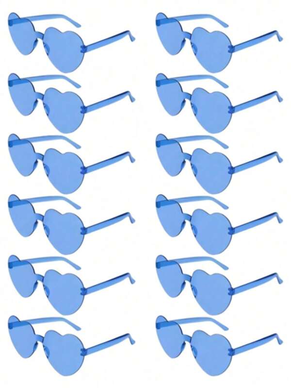 6/12 pièces - Lunettes de fête en forme de cœur bleu, lunettes sans monture de couleur arc-en-ciel en forme de cœur, accessoire de fête et de célébration, lunettes unisexes connectées en forme de cœur pour photo, fête des mères, remise des diplômes, Saint-Valentin, Halloween, Noël