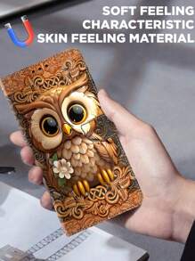 GLANDOTU Owl Pattern Design Wallet-Style Folding Base Leather Magnetic Closure Mobile Phone Case Suitable For Multiple Mobile Phone Brands And Models Waterproof Shockproof Anti-Fall Scratch Resistant Full Cover