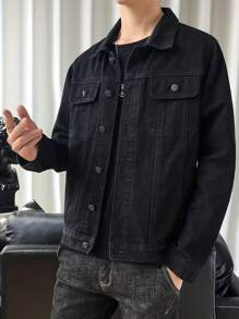 Thick Denim Regular Jacket Coat For Men, Black Casual Streetwear, Fashion , Autumn/Spring