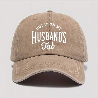 Street Fashion - Fun Print Baseball Cap - "Written On My Husband's Account" Washable Dad Hat, Soft And Comfortable Men's Outdoor Casual Hat, Beige With White Letters, Suitable For Daily Wear Vacation