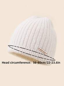 1pc Casual Wool Blend Soft Knit Hat, Vintage Chunky Pattern With Metal Decor, Fluffy & Cozy, Suitable For Gifts And Daily Wear, Autumn/Winter