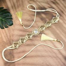 1pc Handmade Rope Waist Belt Chain, Gold Arabic Moroccan Robe Metal Waist Belt With Tassel Decor, Suitable For Summer, School Autumn, Autumn, Halloween - A - View 18