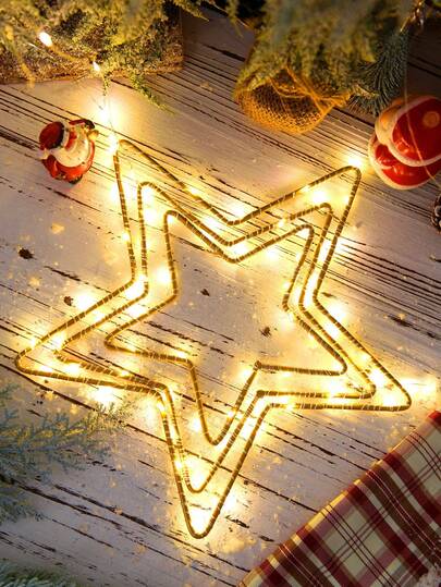 Lámpara de alambre de cobre con estrella de cinco puntas de hierro dorado romántica, alimentada por baterías secas, lámpara de alambre de cobre LED, decoración interior y exterior, lámpara de decoración de fiesta, decoración de atmósfera de fiesta de Halloween, pasillo, pabellón, ventana, dormitorio, sala de estar, fiesta de boda, cumpleaños, ceremonia de mayoría de edad. Decoraciones de Halloween, decoraciones navideñas, decoración navideña