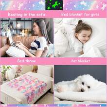 1pc Rainbow Unicorn Pattern Design Flannel Glow In The Dark Blanket. Made Of High-Quality Flannel Fabric, Soft And Skin-Friendly, More Suitable For Teenagers. It Is Warm And Comfortable, Suitable For Sofa, Bedroom And Travel, And Is An Excellent Gift For Friends And Classmates. - Coral Pink - View 10