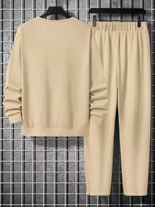 Men's Cartoon Astronaut Print Crew Neck Sweatshirt And Sweatpants Set, Autumn/Winter, Fall Clothes