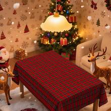 1pc Rectangular Tablecloth, Classic Red & Black Plaid Christmas Tablecloth With Minimalist Reindeer Print Design, Suitable For Various Christmas Scenes, Washable And Reusable, Applicable For Daily Home, Restaurant, Living Room Gatherings, Christmas Themed Parties, Indoor/Outdoor Use - Multicolor - View 2