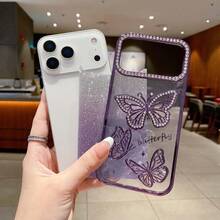 Glitter Faux Diamond Butterfly Painting Phone Case For IPhone 17 Pro Max/Pro/Air/17 Anti-Drop Shockproof Back Cover - 黑色 - 查看 4
