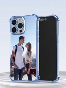 1pc Customized Couple Photo Personalized Phone Case, Blue Frame Four-Corner Airbag Anti-Drop Design, High-Definition UV Printing, Meets Customer's Personalized Needs, Compatible With Apple 17 ProMax/16 ProMax/16 Pro/16 Plus/16/16E/15 ProMax/15 Pro/15/14 ProMax/14 Pro/14/11/11 ProMax/12/12 Pro/12 ProMax/13 ProMax/13 Pro/13, Redmi