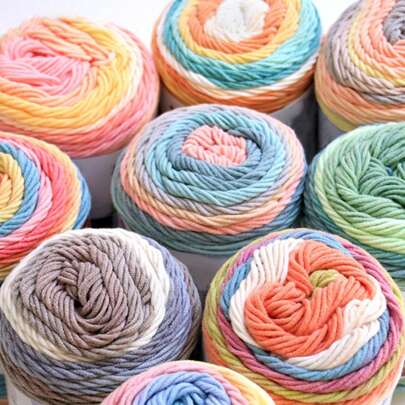 2 X 200g/Pack Rainbow Cotton Yarn Balls, Multi-Color Gradient Long Segment Dyed Chunky Yarn, Suitable For Knitting Sweaters, Scarves, Blankets, Cushions And Various Crafts, 1 Pack = 2 Balls = 200g