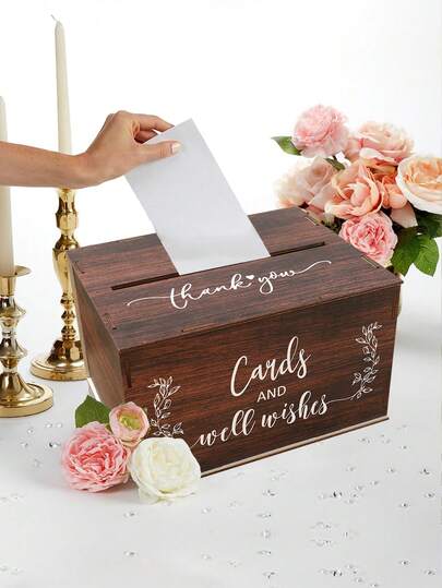 1Set Rustic Wedding Card Box, Wooden Sign-In Box, Well Wishes Pattern,Card Design Multifunctional Card Box,Wedding Bride Holder Box,For Wedding Party Decoration, Anniversary Braidal Shower Party Supplies,Cards Storage Box, 30*23*18cm Birthday Gifts, Babe Shower Card Box,Back To School Supplies, Room Decor