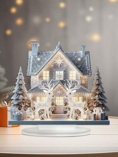 1 Stück Weihnachts-Kristall-Hirsch und Hütte mit Sockel, Büro Dekoration, Wohnzimmer Dekoration, Schlafzimmer Tischdekoration, Weihnachts-Restaurant Dekoration, Geschenke für Kinder