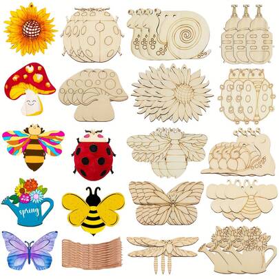 12 st/24 st/36 st träpysselset med insekter, DIY-hantverkskit, kreativa träpyssel, DIY-festdekorationer, födelsedagshantverk, kreativt målningsset, kreativa konst- och hantverksmaterial, kreativt presentset