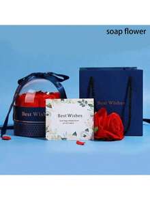 1件浪漫情人节9朵玫瑰香皂花圆形礼盒，女士礼物，情人节送给女友/妻子的最佳选择（不含项链） - 彩色 - 查看 8