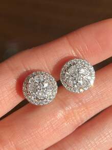 1pair Luxury Crystal Flower Stud Earrings Brilliant Cubic Zirconia Romantic Women Accessories Party Daily Wear Fashion Versatile For Teens Girls Earrings - Silver - View 9