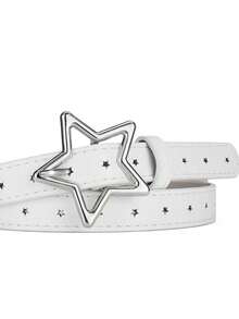 1 pieza Cinturón con hebilla de aleación con diseño de pentágono, cinturón de vestir y vaqueros de piel con agujeros múltiples y diseño versátil y minimalista de estrella - Unitalla - Ver 16