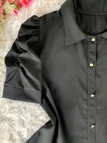 Women's Fashion Collared Blouse With Buttons On The Front, Code 1 - Black - View 2