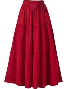 Women's Summer Long Flowy Renaissance Skirt With Pockets - Boho High Waist A-Line Maxi Skirt,Vacation Outfits Women,Valentine Outfits For Women,Street Photography - Solid Red - 查看 1