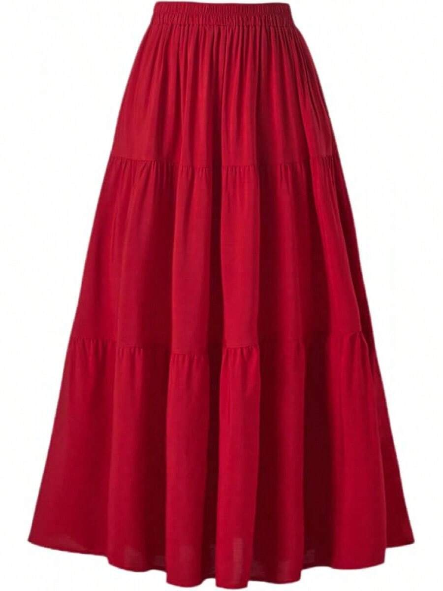 Women's Summer Long Flowy Renaissance Skirt With Pockets - Boho High Waist A-Line Maxi Skirt,Vacation Outfits Women,Valentine Outfits For Women,Street Photography - Solid Red - 查看 1