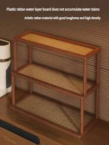 Estantería de 3 niveles de bambú, plástico y ratán para almacenamiento en la cocina, apta para guardar y organizar condimentos, aperitivos, tazas, libros y otros artículos, aplicable para la cocina, el estudio, la sala de estar, estantería independiente y estantería vertical - Marrón - Ver 9