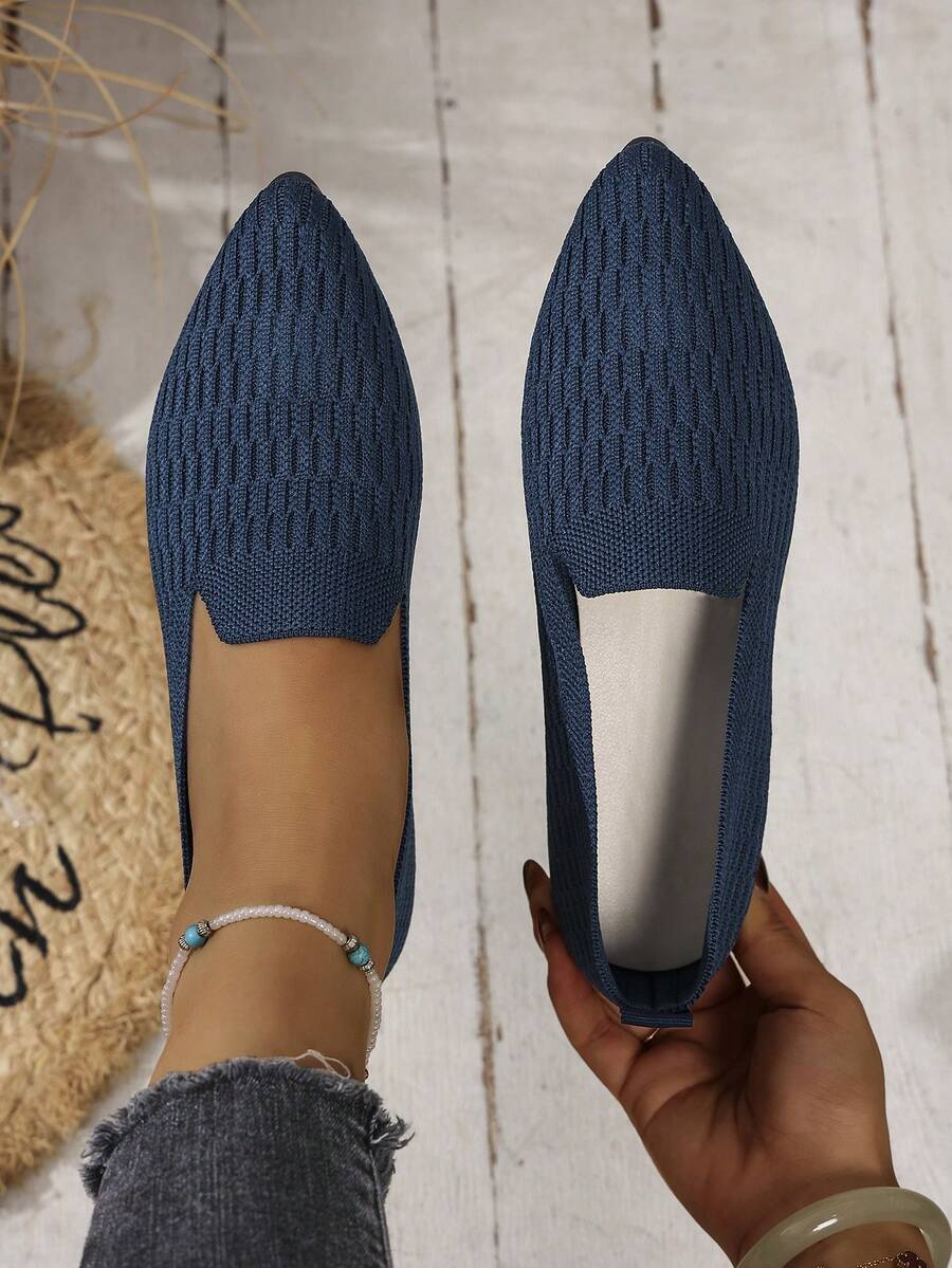 2025 Autunno Scarpe piatte a punta con motivo a righe in maglia per donna, stile boho chic casual e sexy, loafer a coste adatte per vacanze, feste, casa, ufficio, all'aperto, per tutte le stagioni