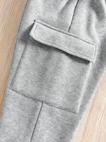 青少年男孩卡通图案印花圆领运动衫和运动裤套装