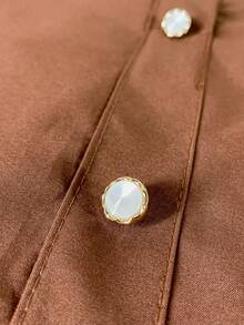 Women's Fashion Collared Blouse With Buttons On The Front, Code 1 - Brown - View 6