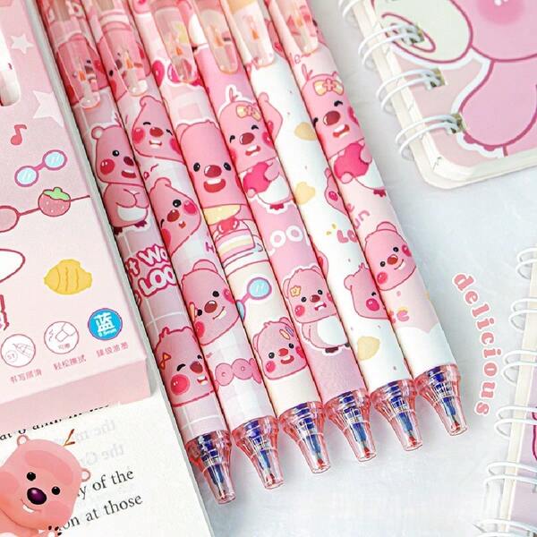 6pcs Erasable Ballpoint Pens, Cartoon Student Practice Pens, Side-Press Crystal Blue Heat-Erasable, Capybara + Ruby Dual Styles Optional, Suitable For Learning, Homework, Daily Use (Random Style)