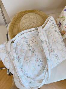 1 PC Printed Floral Patchwork Women Elegant Casual Quilted Shoulder Tote Bag Portable Large Capacity Shopping Bag Mommy Bag, For Office Commuting Travel And Vacation Essentials Cosmetics Makeup Toiletry Storage Bag, For Mobile Phone, Wallet, Sanitary Napkins, Keys, Laptop Computer, Wired Earphones, Earpods, Headphones, Charger, Lipsticks, Perfume, Skin Care And Beauty Products, Friend Gift Holiday Gift, Gifts For Women, Christmas Gifts, Gift Ideas For Women