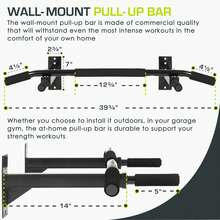 Barra para dominadas/flexiones montada en la pared, de alta resistencia con capacidad de 300 libras - Montaje en pared - Ver 5