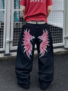 1pc Men's Loose Fit Embroidered Jeans, Comfortable Streetwear Casual Pants (Belt And Accessories Not Included)