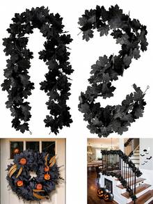 1 Stück - 200cm Ahorn Blatt Girlande, hängende schwarze Herbstblätter Rebe, künstliche Herbst Girlande für Halloween, Thanksgiving Dekoration Zuhause, Hochzeit Party (Schwarz)