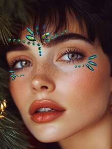 Colorful Face Gems Makeup, Waterproof Long-Lasting Faux Rhinestone Decals For Costume Parties, Holidays, Celebrations, Y2K - Green - View 4