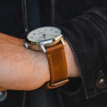 ¡RecomendadoBarton - Correa de reloj de piel de grano superior - Elección de ancho - 16 mm, 18 mm, 19 mm, 20 mm, 21 mm, 22 mm, 23 mm o 24 mm¡Top de Temporada - Cuero de silla de montar / Lino Costuras blancas - Ver 4