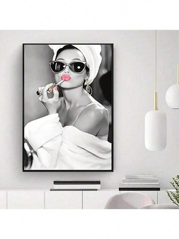 1 pezzo Stampa su tela, cartellone, arte da parete, foto in bianco e nero di donna alla moda in stile retrò per decorazione della casa e del soggiorno, senza cornice